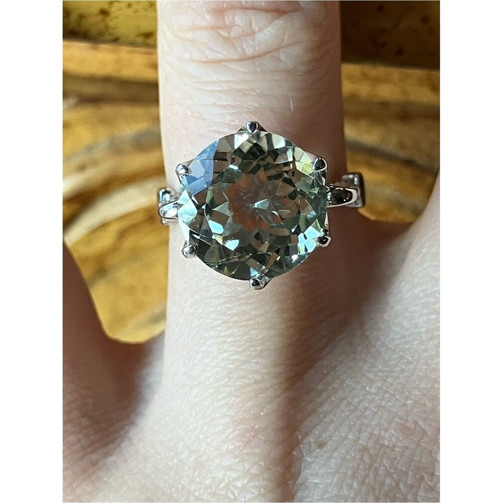 Natural Prasiolite Green Amethyst Sterling Silver Ring Size 7
